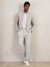 Merino Wool Zip Through Cardigan Wicker Brown Melange | Mens
