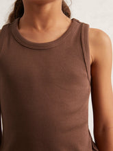 9-13 yrs Stretch-Cotton Ribbed Vest Chocolate | Children