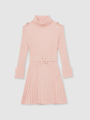 3-9 yrs Rib-Knit Roll-Neck Belted Dress Pink | Children