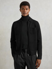 Four-Pocket Zip-Through Cardigan Black | Mens