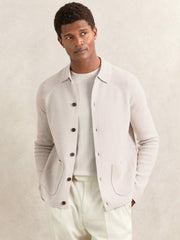 Button-Through Ribbed-Sleeve Shirt Oatmeal Brown | Mens