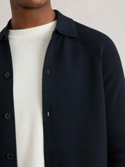 Button-Through Ribbed-Sleeve Shirt Navy Blue | Mens
