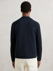 Button-Through Ribbed-Sleeve Shirt Navy Blue | Mens
