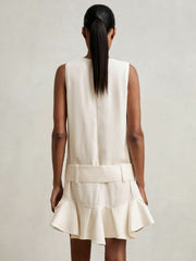 Ruffle Hem Belted Mini Dress Ivory | Womens