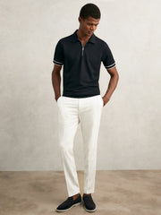 Textured Half-Zip Tipped Polo Shirt Navy | Mens