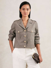 Wool Twin-Pocket Cropped Jacket Neutral Check | Womens