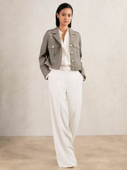 Wool Twin-Pocket Cropped Jacket Neutral Check | Womens