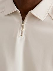 Textured Raglan Half-Zip Polo Shirt Stone | Mens