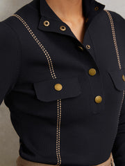 Contrast-Stitch Knit Top Navy | Womens