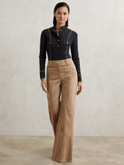 Contrast-Stitch Knit Top Navy | Womens