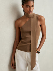 One Shoulder Scarf Top Taupe Neutral | Womens
