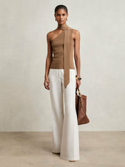 One Shoulder Scarf Top Taupe Neutral | Womens