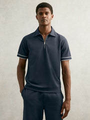 Textured Half-Zip Tipped Polo Shirt Airforce Blue | Mens