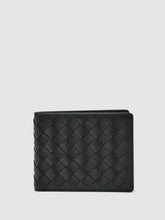 Leather Large Lattice-Effect Wallet Black | Mens