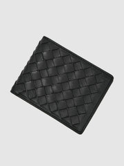 Leather Large Lattice-Effect Wallet Black | Mens