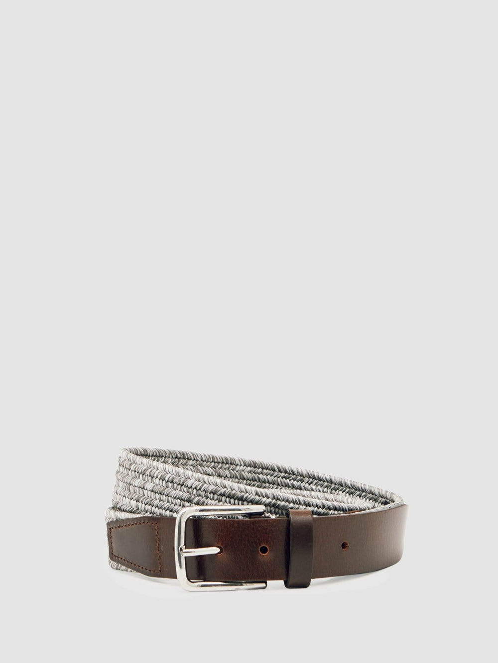 Webbing Belt With Leather Trim Soft Grey | Mens