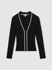 Craft-Stitch Rib-Knit Top Navy/White | Womens