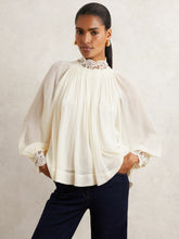 Lace-Trim Draped Chiffon Top Cream | Womens