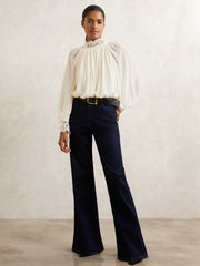 Lace-Trim Draped Chiffon Top Cream | Womens