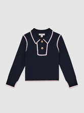 13-14 yrs Piped Knitted Collar Top Navy | Children