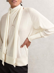 Wool Scarf-Tie Draped Jumper Cream | Womens