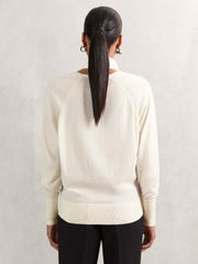 Wool Scarf-Tie Draped Jumper Cream | Womens