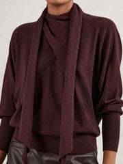Wool Scarf-Tie Draped Jumper Burgundy | Womens