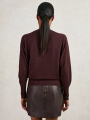 Wool Scarf-Tie Draped Jumper Burgundy | Womens