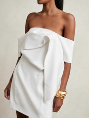 Sculptural Off-Shoulder Mini Dress Ivory | Womens