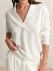 Cashmere V-Neck Jumper Cream | Womens
