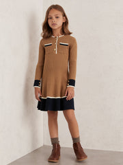 9-13 yrs Scallop-Trim Rib-Knit Dress Camel | Children