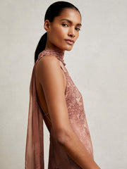 Chiffon Floral Cape Maxi Dress Pale Pink | Womens