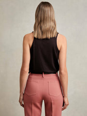 Cotton-Blend Cowl-Neck Sleeveless Top Plum Purple | Womens