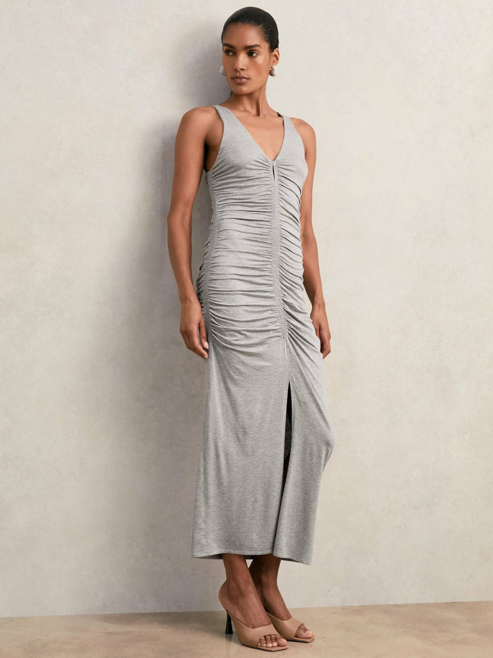 Stretch-Modal Ruched Jersey Dress Grey | Womens