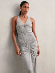 Stretch-Modal Ruched Jersey Dress Grey | Womens