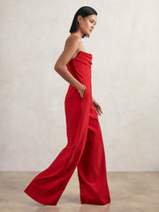 Structured Strapless Wide-Leg Jumpsuit Red | Womens