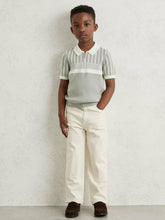 3-9 yrs Cotton Stripe Knit Half-Zip Polo Shirt Sage Green/Off White | Children
