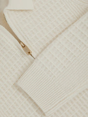 9-13 yrs Wool Waffle-Knit Half-Zip Polo Shirt Off White | Children
