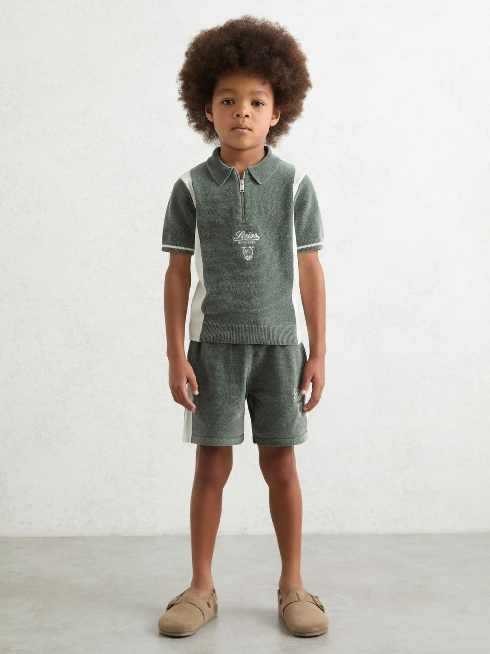3-9 yrs Chenille Tipped Motor Cars Shorts Dark Sage Green/White | Children