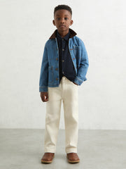 9-13 yrs Wool V-Stitch Button-Through Cardigan Navy Blue | Children