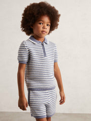 3-9 yrs Knitted Stripe Half-Zip Polo Shirt Blue/White | Children
