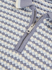 3-9 yrs Knitted Stripe Half-Zip Polo Shirt Blue/White | Children
