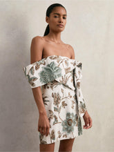 Sculpted Off-Shoulder Floral Mini Dress Linen-Cotton Ivory | Womens