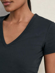 Stretch Cotton V-Neck T-Shirt Navy | Womens