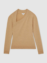 Wool-Blend Asymmetric Knit Top Camel | Womens