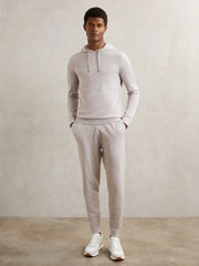 Merino Wool Drawstring Hoodie Wicker Brown Melange | Mens