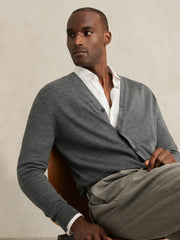 Merino Wool Button-Through Cardigan Derby Grey Melange | Mens