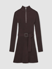 Rib-Knit Belted Half-Zip Flippy Dress Plum Purple | Womens