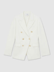 Double-Breasted Twill Suit Blazer With Wool White | Womens