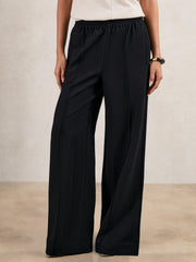 Petite Wide Leg Elasticated Waist Trousers Navy | Womens